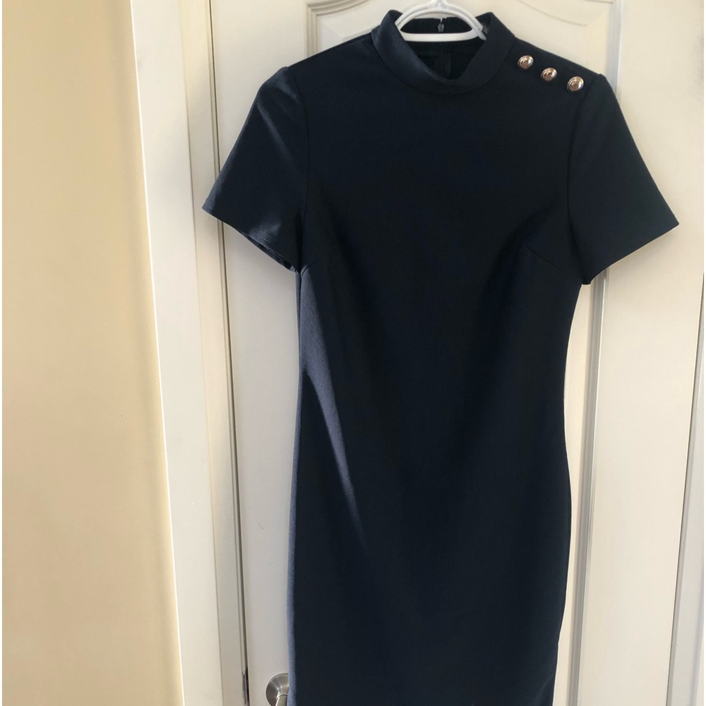 Suzy Shier Knee Length Sheath Dress With Gold Buttons